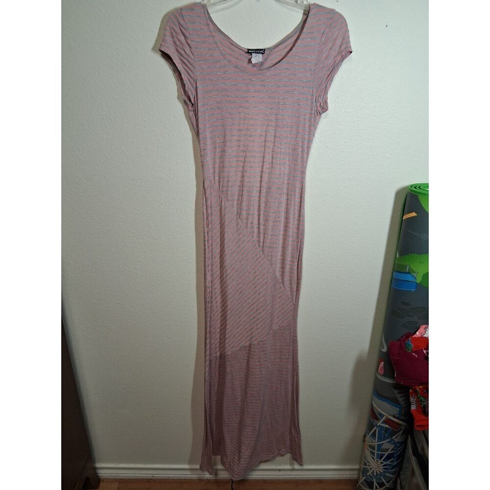 VTG Wet Seal Maxi Dress Casual Y2K Striped Summer Pink Gray Size Medium